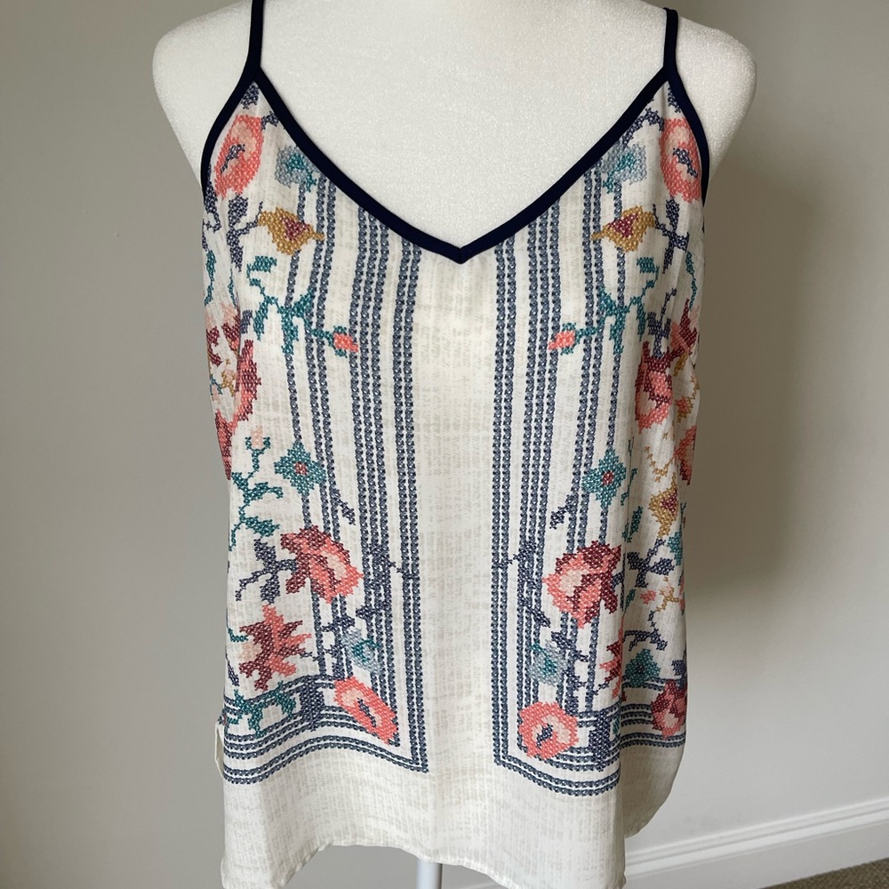 Skies Are Blue - Floral Embroidered (look) Camisole Tank Top - Size M